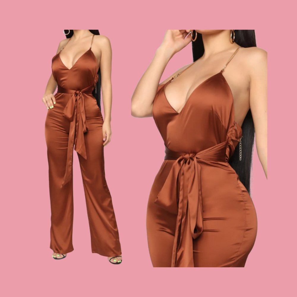 Ruby Satin Jumpsuit - Bronze